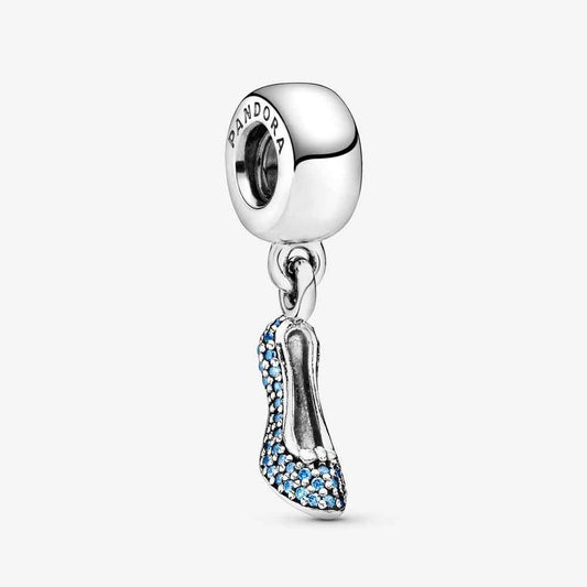 Disney Cinderella Pave Slipper Dangle Charm Hallmarked S925 Sterling Silver