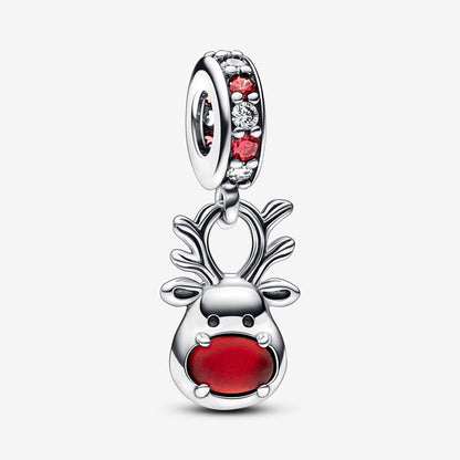 Red Nose Reindeer Murano Dangle Charm Hallmarked S925 Sterling Silver