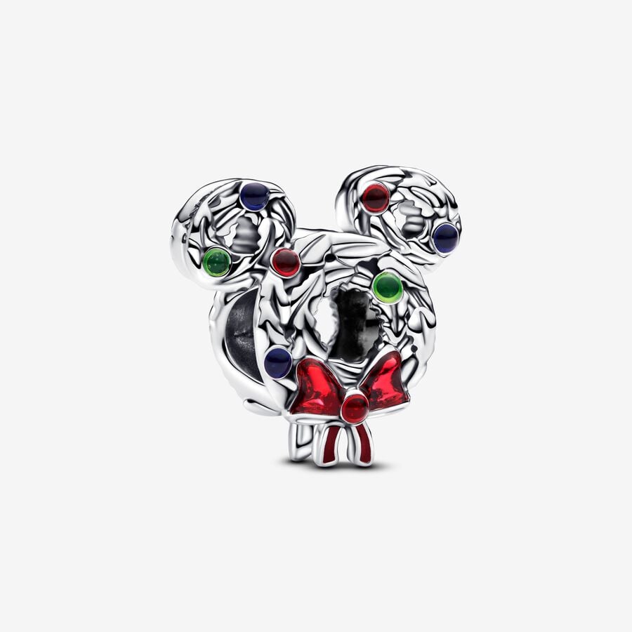 Disney Mickey Mouse Christmas Wreath Charm Hallmarked S925 Sterling Silver