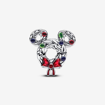 Disney Mickey Mouse Christmas Wreath Charm Hallmarked S925 Sterling Silver