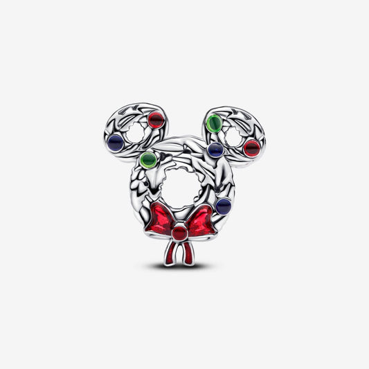 Disney Mickey Mouse Christmas Wreath Charm Hallmarked S925 Sterling Silver