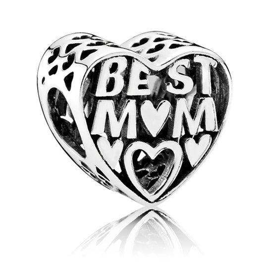 Best Mom Heart Charm Hallmarked S925 Sterling Silver