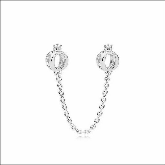 Crown Safety Chain Charm Hallmarked S925 Sterling Silver