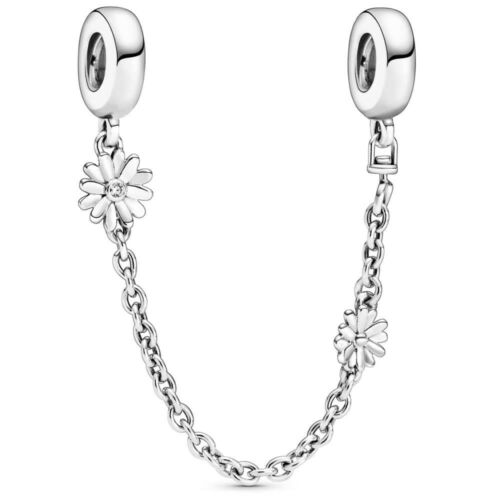 Daisy Safety Chain Charm Hallmarked S925 Sterling Silver