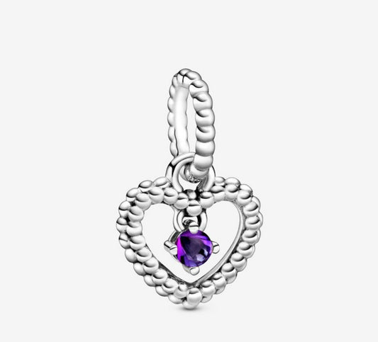 Birthstone Heart Months Dangle Silver Charm S925 Sterling Silver Charm