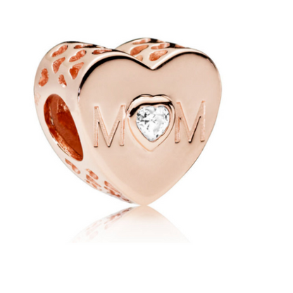 Rose Gold Mom Heart Charm Hallmarked S925 Sterling Silver