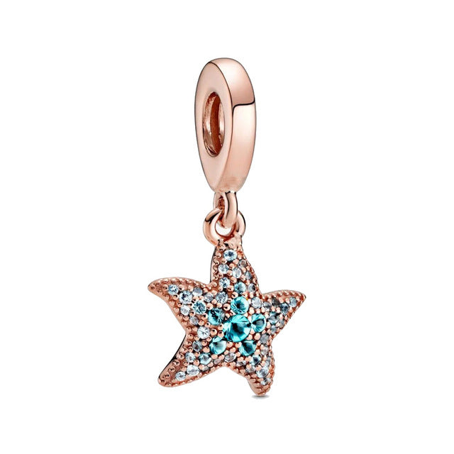 Ocean Sea Life Sparkling Starfish Dangle Charm Hallmarked S925 Sterling Silver