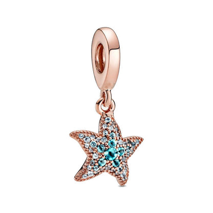 Ocean Sea Life Sparkling Starfish Dangle Charm Hallmarked S925 Sterling Silver