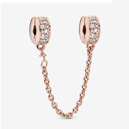 Rose Gold Elegance Safety Chain Charm Hallmarked S925 Sterling Silver