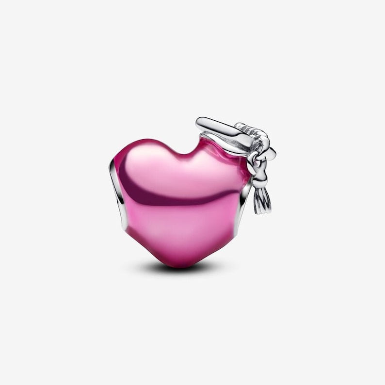 2024 Graduation Pink Heart Charm Hallmarked S925 Sterling Silver