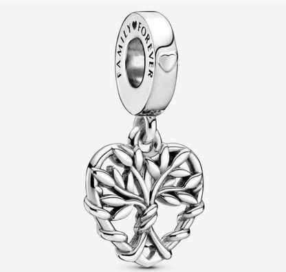 S925 Family Pink Heart Tree Family Roots Sterling Silver Charm Collect