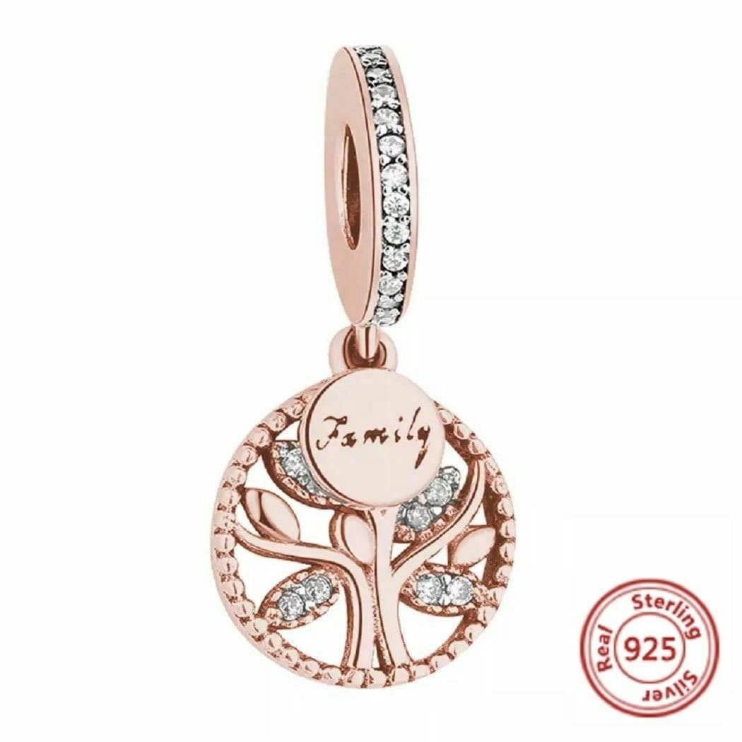 S925 Family Pink Heart Tree Family Roots Sterling Silver Charm Collect