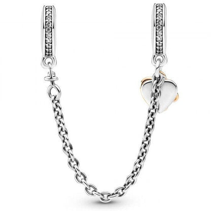 Family Heart Safety Chain Charm Hallmarked S925 Sterling Silver