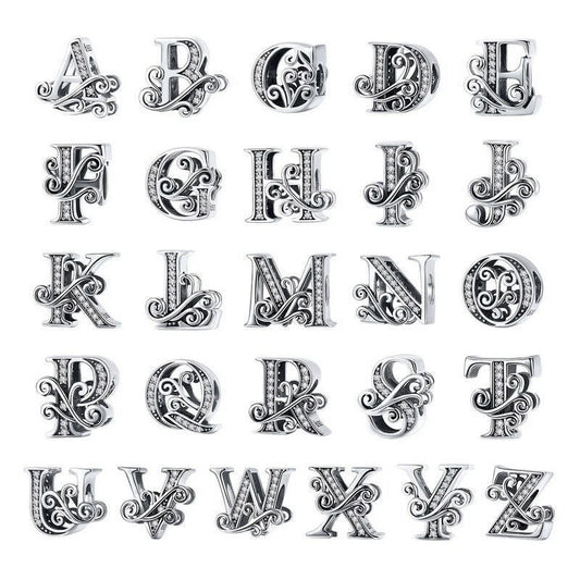 S925 Simple Alphabets A to Z Sterling Silver Charms Collection