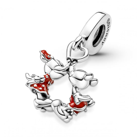 Disney Mickey Mouse & Minnie Mouse Kissing Dangle Charm Hallmarked S925 Sterling Silver