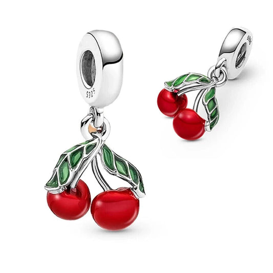 Asymmetrical Cherry Fruit Dangle Charm Hallmarked S925 Sterling Silver