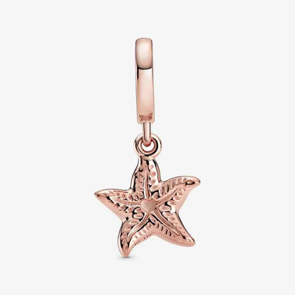 Ocean Sea Life Sparkling Starfish Dangle Charm Hallmarked S925 Sterling Silver